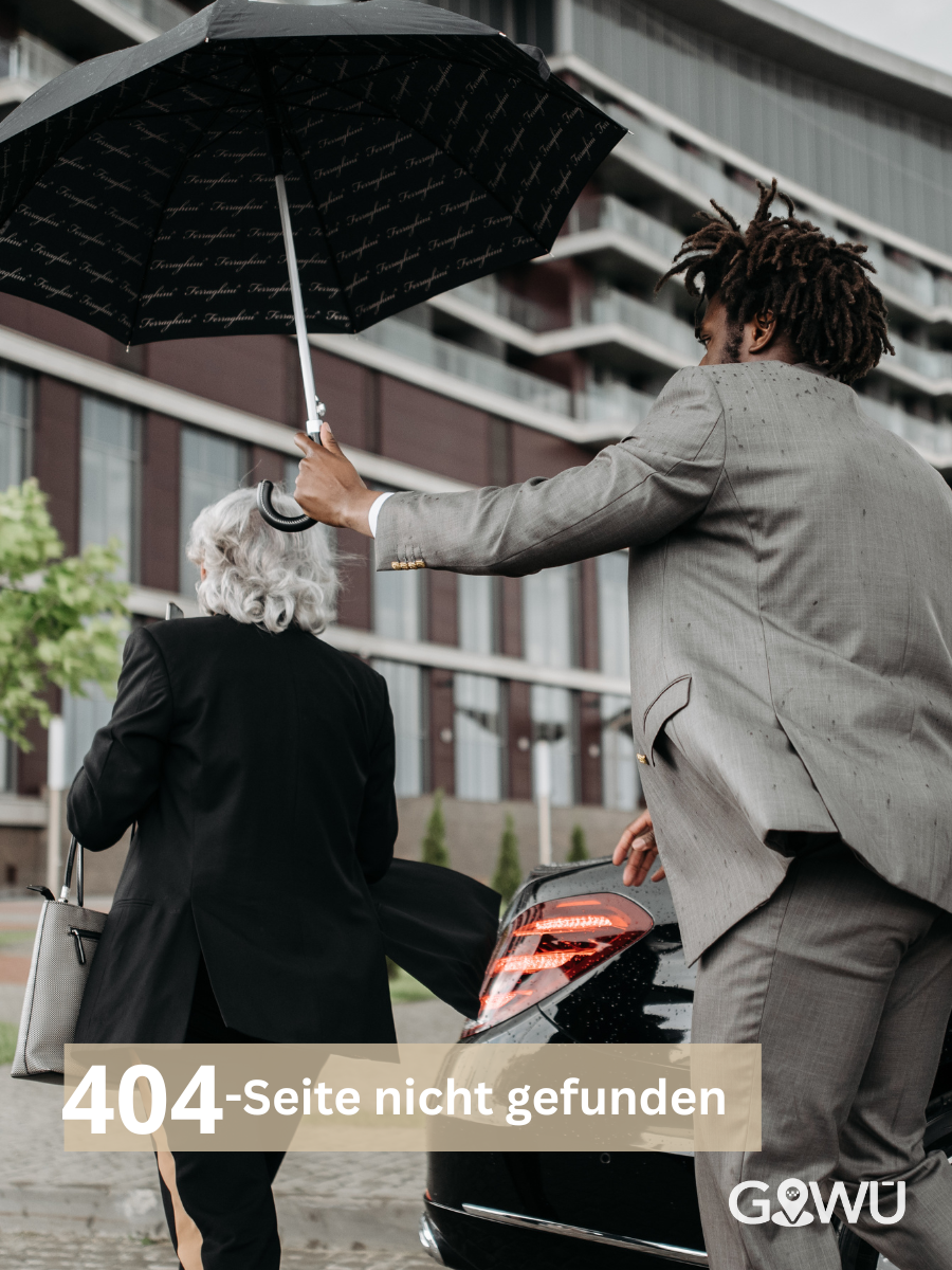Chauffeur hält Regenschirm für Kundin – GO Würselen 404 Fehlerseite